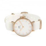 Daniel Wellington Petite Dover Quartz White Dial White NATO Strap Watch For Women - DW001000313
