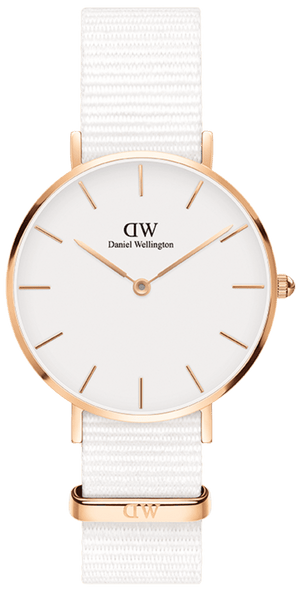 Daniel Wellington Petite Dover Quartz White Dial White NATO Strap Watch For Women - DW001000313