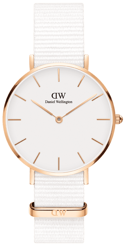 Daniel Wellington Petite Dover Quartz White Dial White NATO Strap Watch For Women - DW001000313
