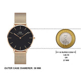Daniel Wellington Petite Melrose Black Dial Rose Gold Mesh Strap Watch For Women - DW00100303