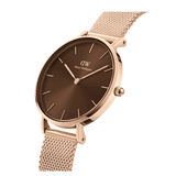 Daniel Wellington Petite Melrose Brown Dial Rose Gold Mesh Strap Watch For Women - DW00100477
