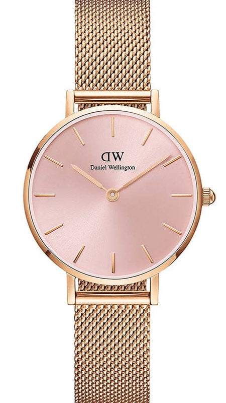Daniel Wellington Petite Melrose Pink Dial Rose Gold Mesh Strap Watch For Women - DW00100368