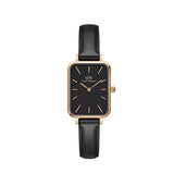 Daniel Wellington Quadro Black Dial Black Leather Strap Watch For Women  - DW00100449