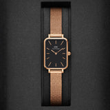 Daniel Wellington Quadro Melrose Black Dial Rose Gold Mesh Bracelet Watch For Women - DW00100432