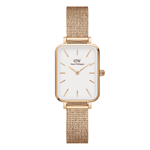 Daniel Wellington Quadro Melrose White Dial Gold Mesh Strap Watch For Women - DW00100431