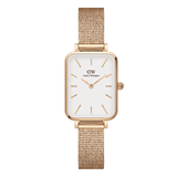 Daniel Wellington Quadro Melrose White Dial Gold Mesh Strap Watch For Women - DW00100431