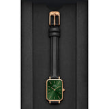Daniel Wellington Quadro Pressed Melrose Emerald Green Dial Black Leather Strap Watch For Women - DW00100446