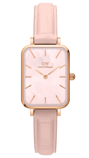 Daniel Wellington Quadro Pressed Mother of Pearl Pink Dial Pink Leather Strap Watch For Women - DW00100508