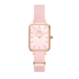 Daniel Wellington Quadro Pressed Mother of Pearl Pink Dial Pink Nylon Strap Watch For Women - DW00100509