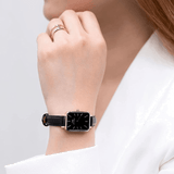 Daniel Wellington Quadro Sheffield Black Dial Black Leather Strap Watch For Women - DW00100435