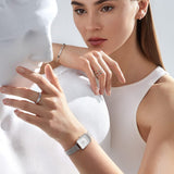 Daniel Wellington Quadro Sterling White Dial Silver Mesh Strap Watch For Women - DW00100438