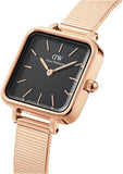 Daniel Wellington Quadro Studio Black Dial Rose Gold Mesh Strap Watch For Women - DW00100518