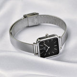 Daniel Wellington Quadro Studio Black Dial Silver Mesh Strap Watch For Women - DW00100522