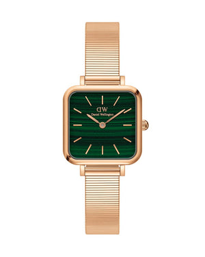 Daniel Wellington Quadro Studio Green Dial Rose Gold Mesh Strap Watch For Women - DW00100520