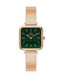 Daniel Wellington Quadro Studio Green Dial Rose Gold Mesh Strap Watch For Women - DW00100520
