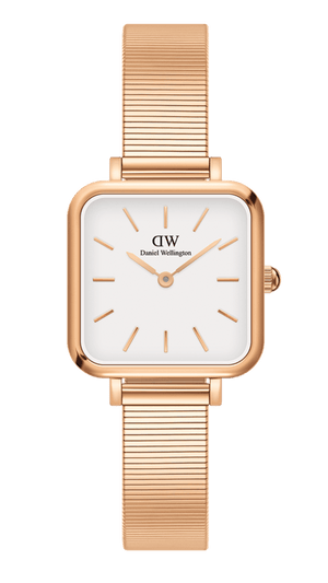 Daniel Wellington Quadro Studio White Dial Rose Gold Mesh Strap Watch For Women - DW00100517