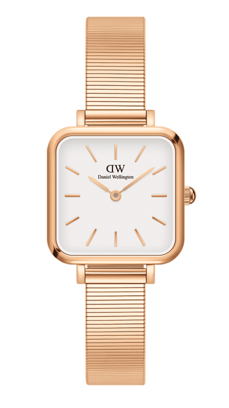 Daniel Wellington Quadro Studio White Dial Rose Gold Mesh Strap Watch For Women - DW00100517