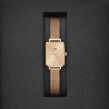 Daniel Wellington Quadro Unitone Rose Gold Dial Rose Gold Mesh Strap Watch For Women - DW00100484