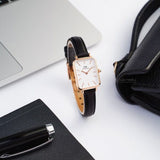 Daniel Wellington Quadro White Dial Black Leather Strap Watch For Women - DW00100434