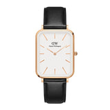 Daniel Wellington Quadro White Dial Black Leather Strap Watch For Women - DW00100450