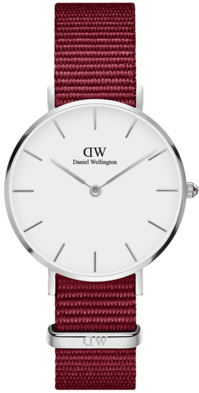 Daniel Wellington Roselyn 3A Petite White Dial Ruby Red NATO Strap Watch For Women - DW00100292