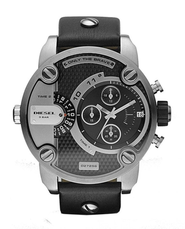 Diesel Little Daddy Black Dial Black Leather Strap Watch For Men - DZ7256