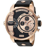 Diesel Little Daddy Black & Gold Dial Black Leather StrapWatch For Men - DZ7282