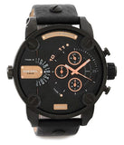 Diesel Little Daddy Chronograph Black Dial Black Leather Strap Watch For Men - DZ7291
