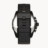 Diesel Mega Chief Black Dial Black Leather Strap Watch For Men - DZ4323