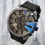 Diesel Mega Chief Chronograph Black Dial Black Leather Strap Watch For Men - DZ4500