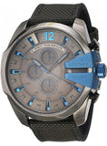 Diesel Mega Chief Chronograph Black Dial Black Leather Strap Watch For Men - DZ4500