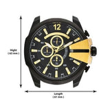 Diesel Mega Chief Chronograph Black Dial Black Steel Strap Watch For Men - DZ4338