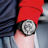 Diesel Mega Chief Chronograph Black Dial Black Steel Strap Watch For Men - DZ4527