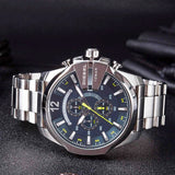 Diesel Mega Chief Chronograph Blue Dial Silver Steel Strap Watch For Men - DZ4465
