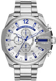Diesel Mega Chief Chronograph Silver Dial Silver Steel Strap Watch For Men - DZ4477