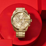 Diesel Mega Chief Gold Dial Gold Steel Strap Watch For Men - DZ4360