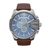 Diesel Mega Chief Light Blue Dial Brown Leather Strap Watch For Men - DZ4281