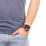 Diesel Mega Chief Quartz Chronograph Brown Leather Strap Watch For Men - DZ4343
