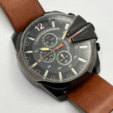 Diesel Mega Chief Quartz Chronograph Brown Leather Strap Watch For Men - DZ4343
