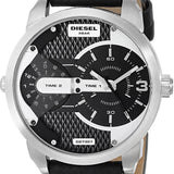 Diesel Mini Daddy Black Silver Dial Black Leather Strap Watch For Men - DZ7307
