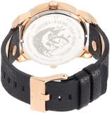 Diesel Mini Daddy Dual Time Black & Gold Dial Black Leather Strap Watch For Men - DZ7317