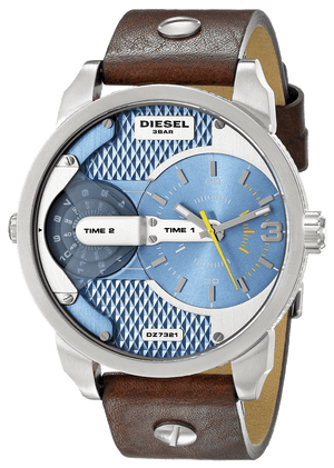 Diesel Mini Daddy LIght Blue Dial Brown Leather Strap Watch For Men - DZ7321