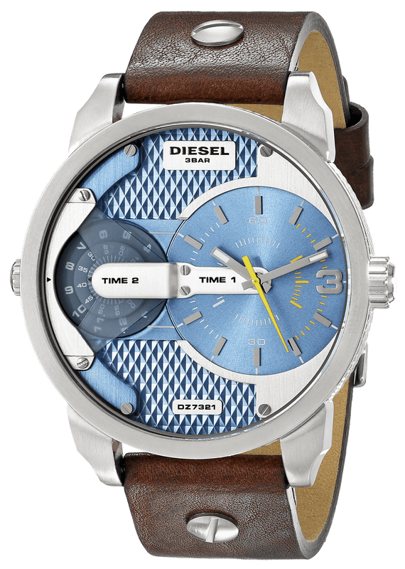 Diesel Mini Daddy LIght Blue Dial Brown Leather Strap Watch For Men - DZ7321