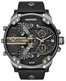 Diesel Mr Daddy 2.0 Black Dial Black Leather Strap Watch For Men - DZ7348