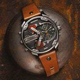 Diesel Mr Daddy 2.0 Black Dial Brown Leather Strap Watch For Men - DZ7332