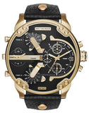 Diesel Mr Daddy Black & Gold Dial Black Leather Strap Watch For Men - DZ7371