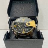 Diesel Uber Chief Two Hand Black Dial Black Leather Strap Watch For Men - DZ7377