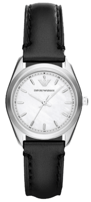 Emporio Armani Analog White Dial Black Leather Strap Watch For Women - AR6026