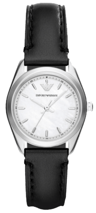 Emporio Armani Analog White Dial Black Leather Strap Watch For Women - AR6026