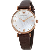 Emporio Armani Analog White Dial Brown Leather Strap Watch For Men - AR9042
